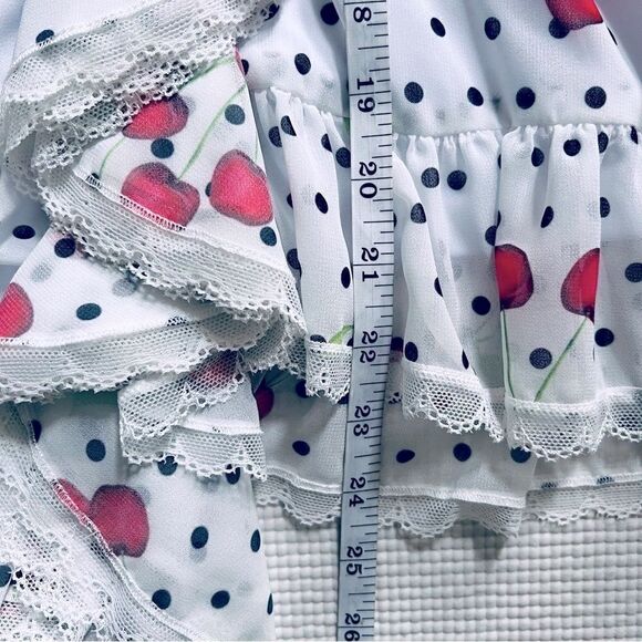 Revolve NBD White Ruffle Blouse Maraschino Top in Cherry Dot NWOT S - Picture 9 of 15